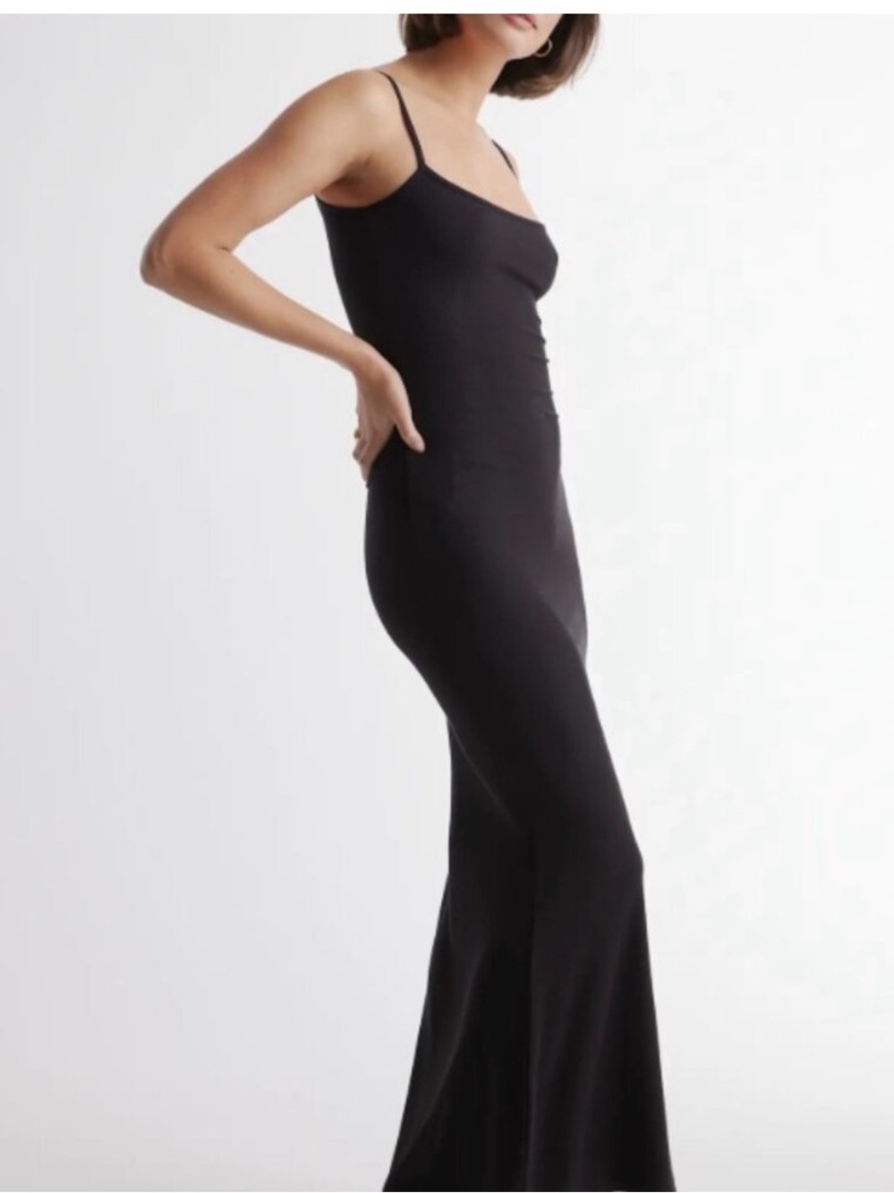Quince Tencel Rib Knit Maxi Slip Dress Black Medium Sleeveless